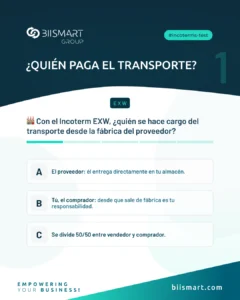 Test de incoterms: pregunta 1 sobre EXW y transporte desde fábrica