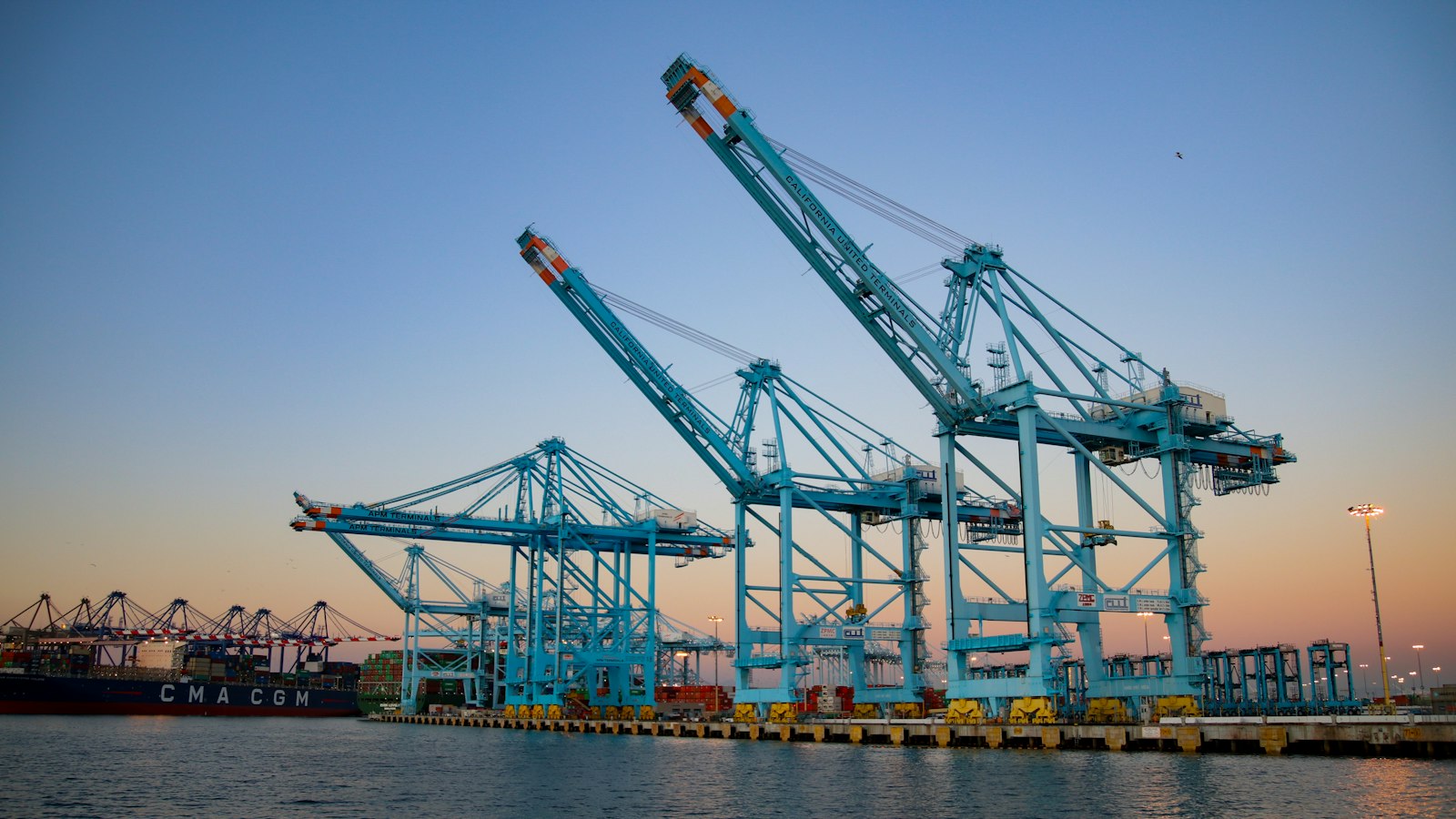 Logística global septiembre: grúas de muelle en una terminal de contenedores
